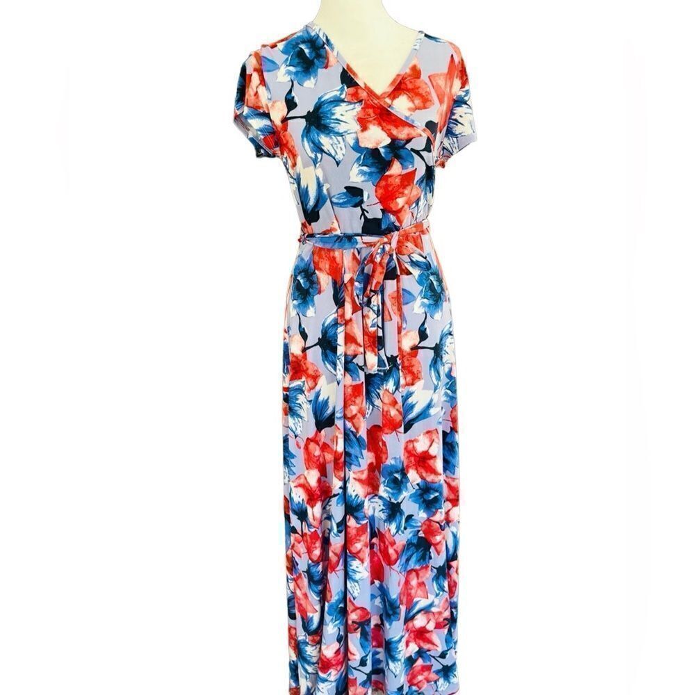 New with tags Pink Blush maternity floral wrap style maxi dress size L